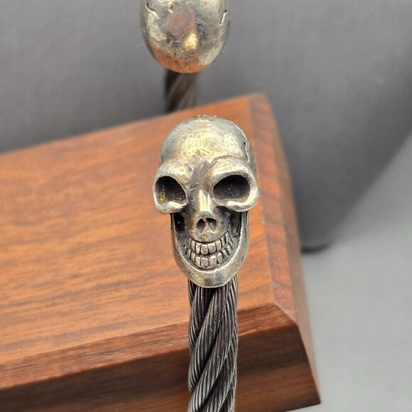VTG Gaboratory Sterling Silver & Steel Gothic Skull Torque Cuff Bracelet 7.5" - Picture 9 of 11
